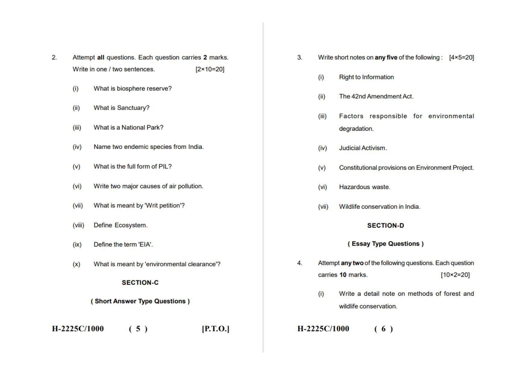 Sarguja University Question Paper - 2022 : M.A. In Geography(Second Sem.) Environmental And Forest laws Paper 1 - Page 3