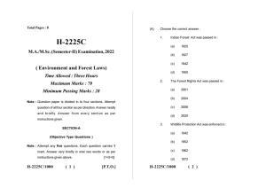 Sarguja University Question Paper - 2022 :   M.A. In Geography(Second Sem.) Environmental And Forest laws Paper 1