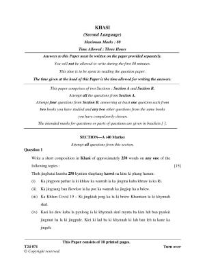 ICSE Class 10 Khasi 2024 Question Paper