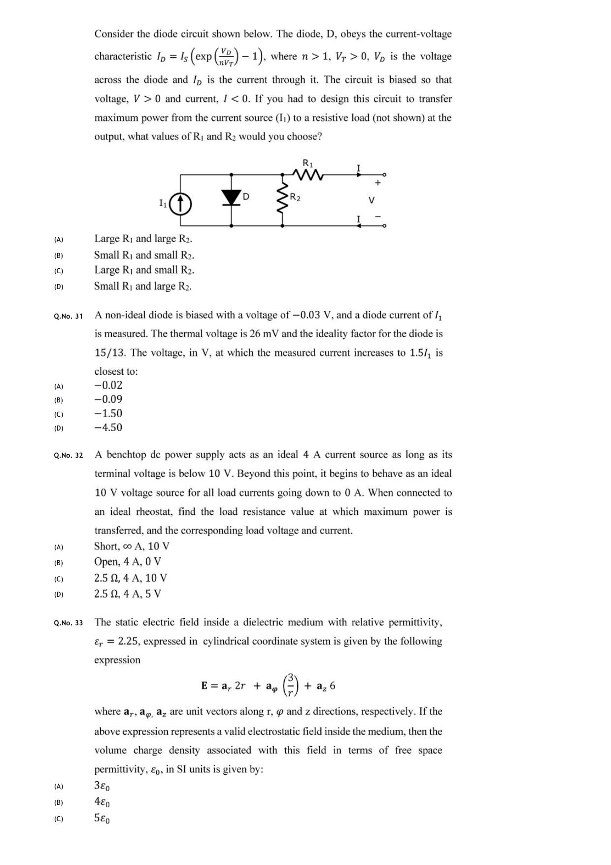 GATE 2020 Electrical Engineering (EE) Question Paper - Page 11