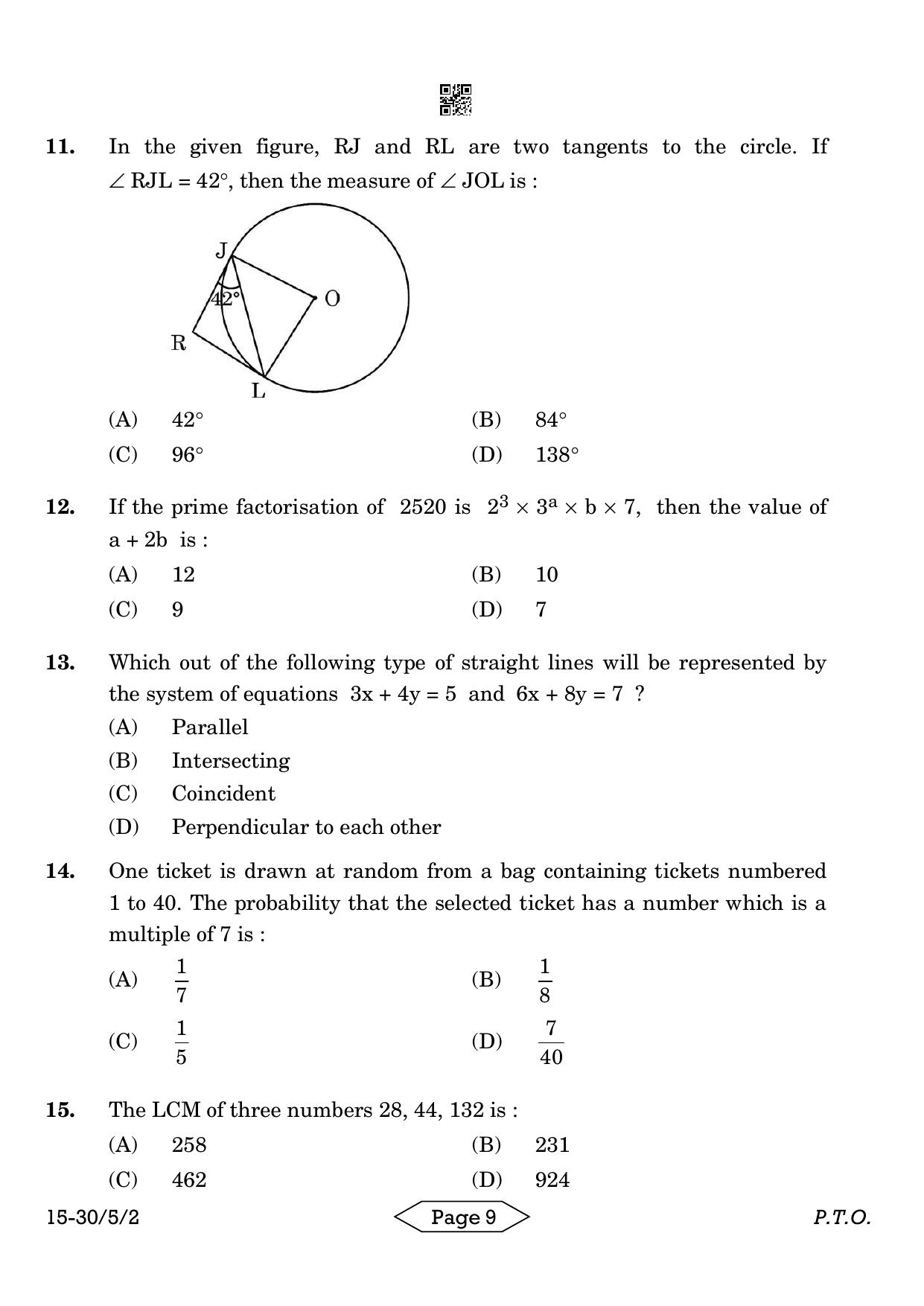 CBSE Class 10 30-5-2 Mathematics Standard 2024 Question Paper - Page 9