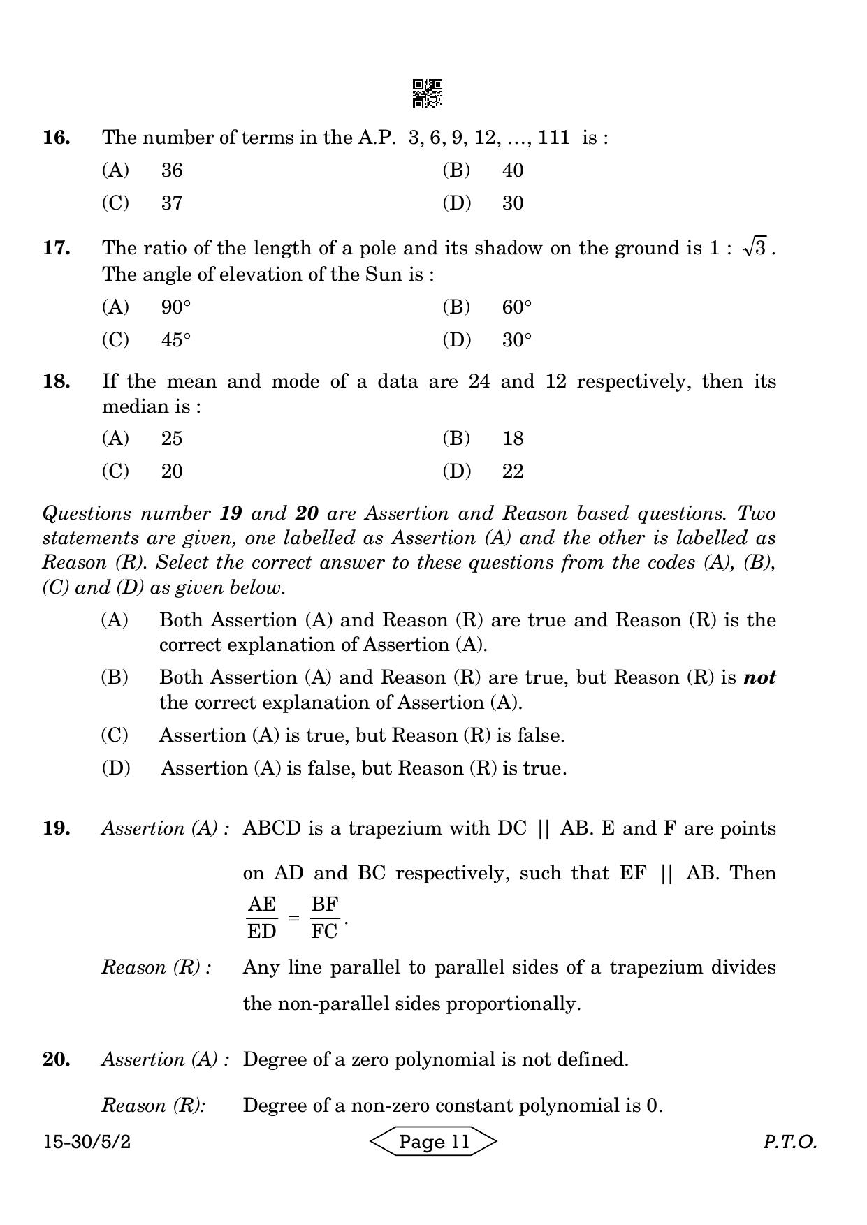 CBSE Class 10 30-5-2 Mathematics Standard 2024 Question Paper - Page 11