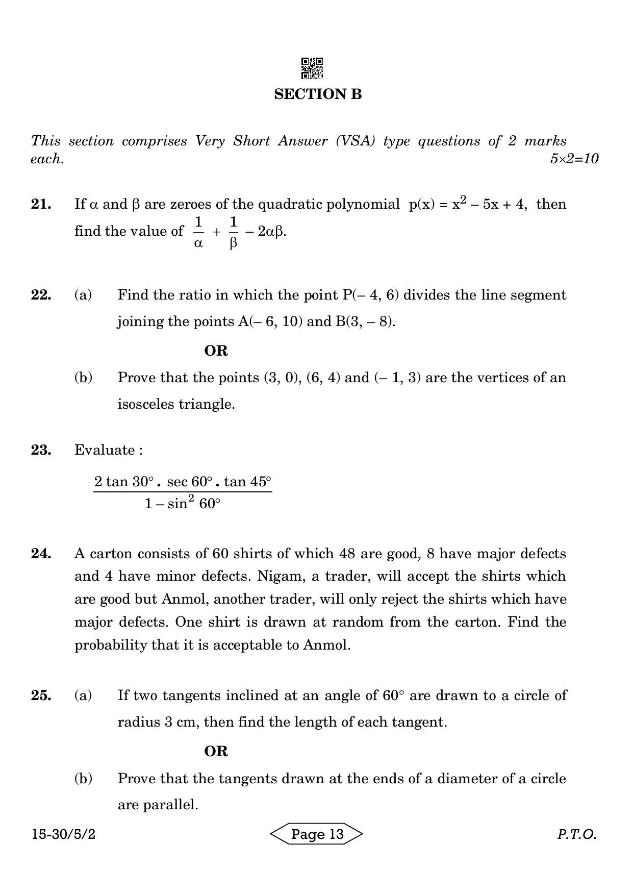 CBSE Class 10 30-5-2 Mathematics Standard 2024 Question Paper - Page 13