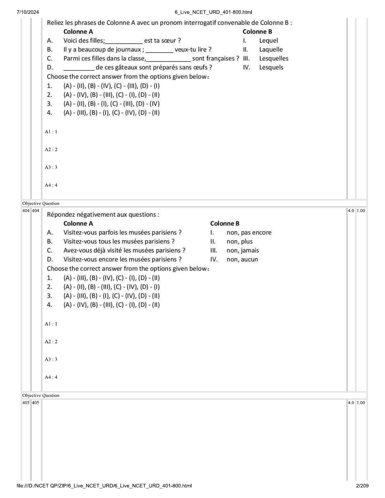 NCET 2024 Question Paper (Q 401-800) - Page 2