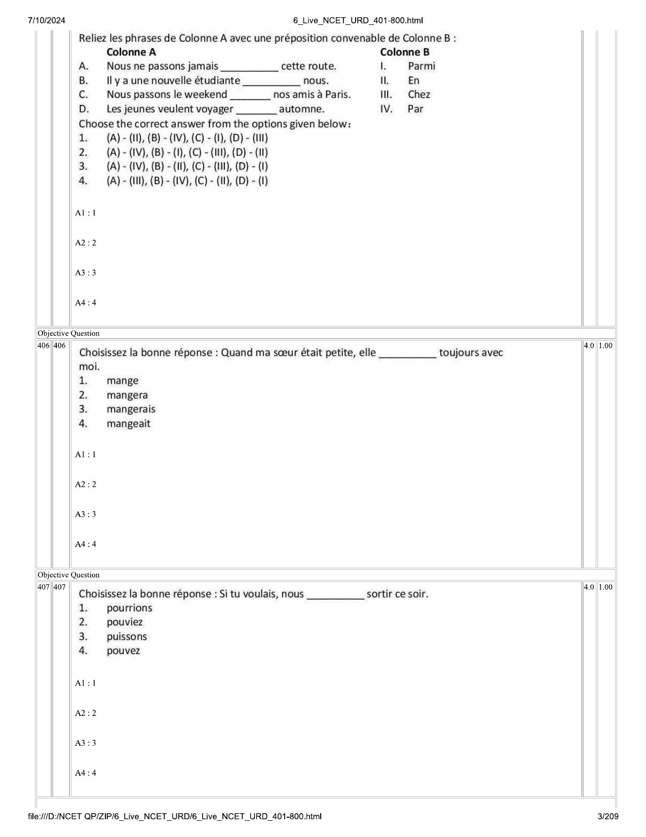 NCET 2024 Question Paper (Q 401-800) - Page 3