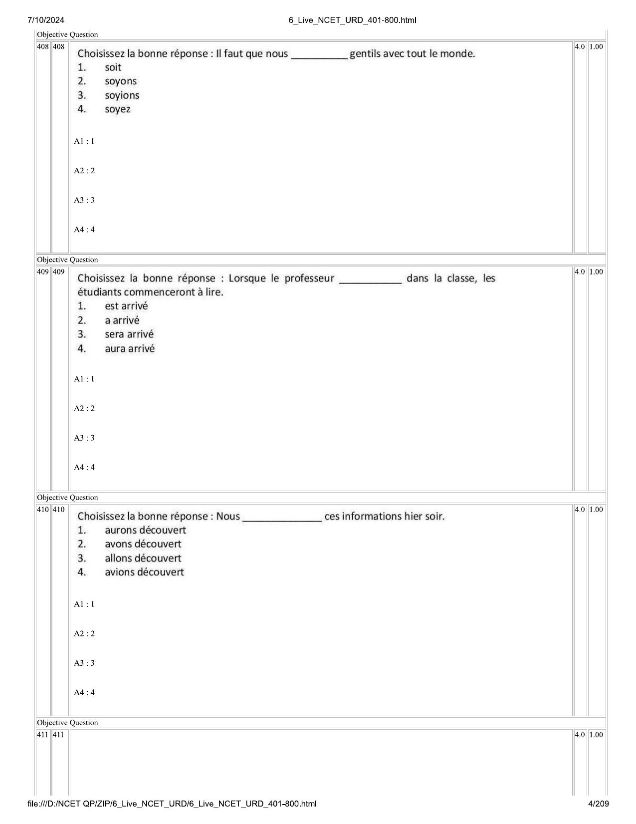 NCET 2024 Question Paper (Q 401-800) - Page 4