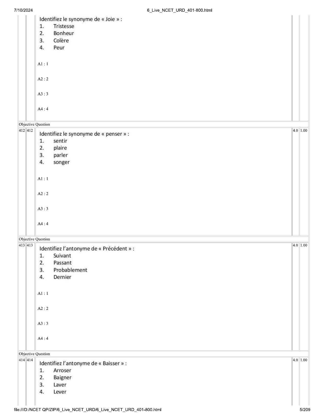 NCET 2024 Question Paper (Q 401-800) - Page 5