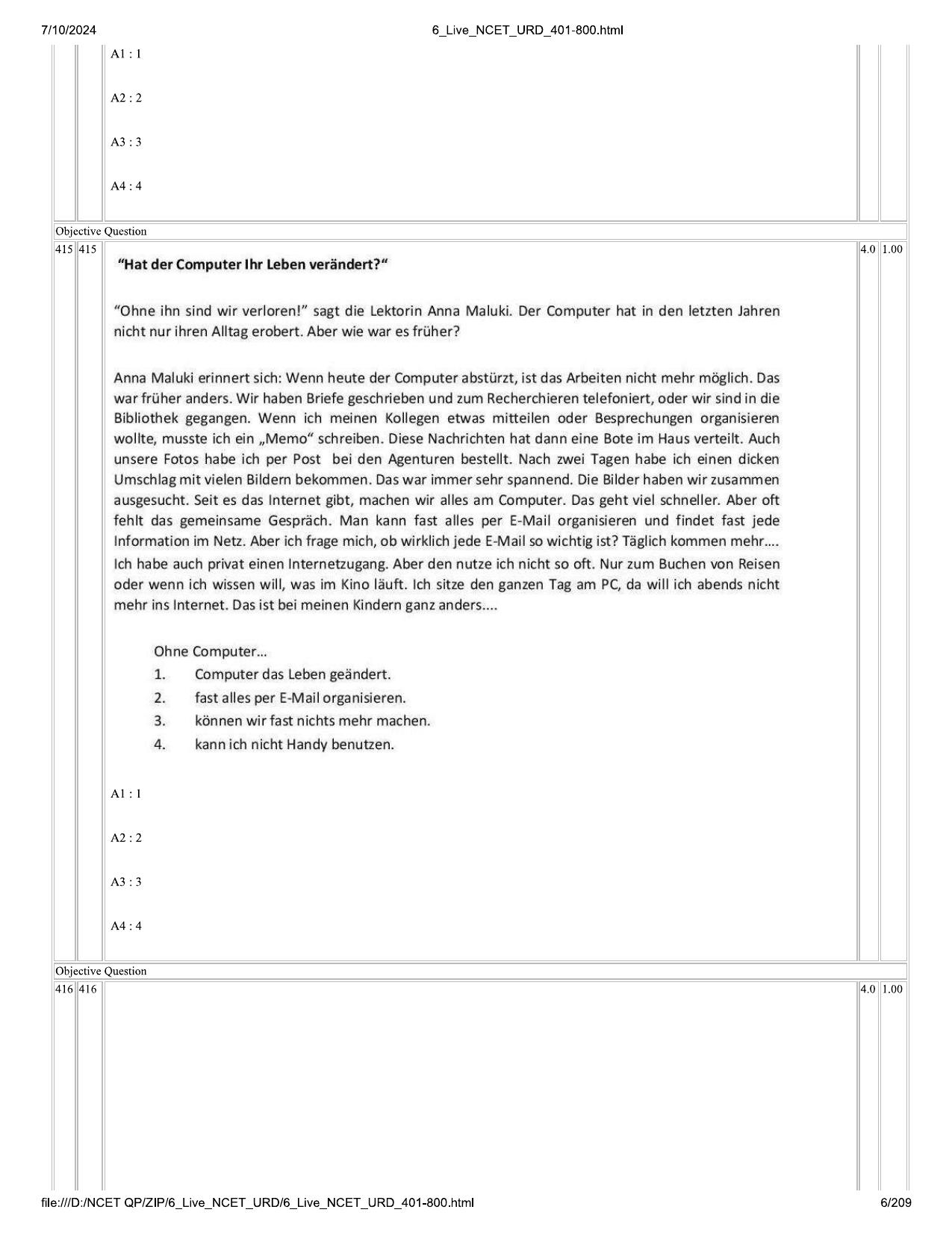 NCET 2024 Question Paper (Q 401-800) - Page 6