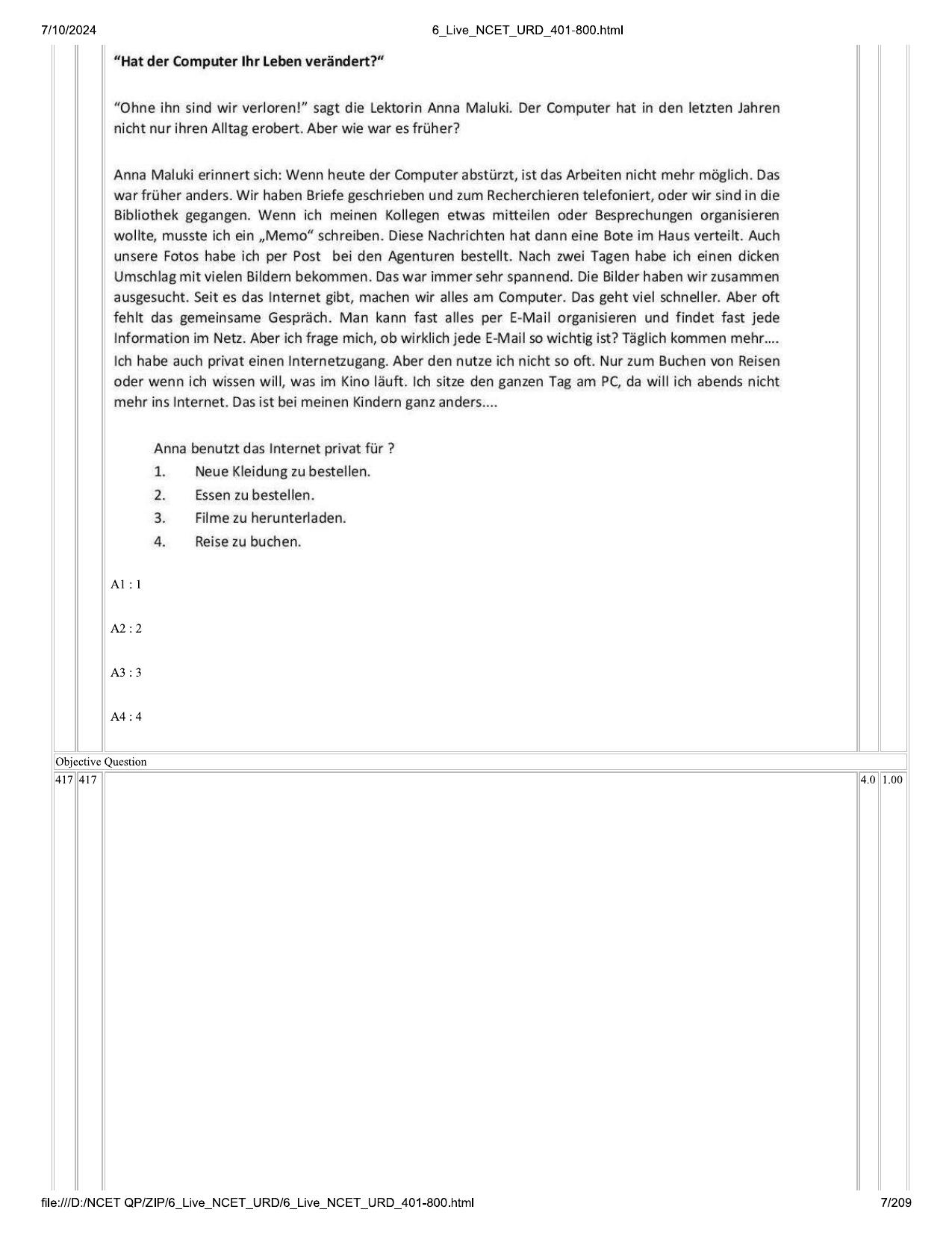 NCET 2024 Question Paper (Q 401-800) - Page 7
