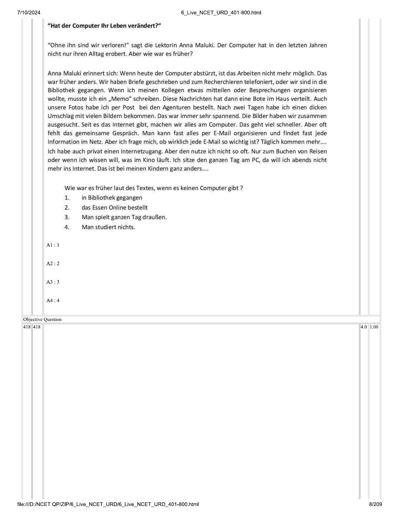 NCET 2024 Question Paper (Q 401-800) - Page 8