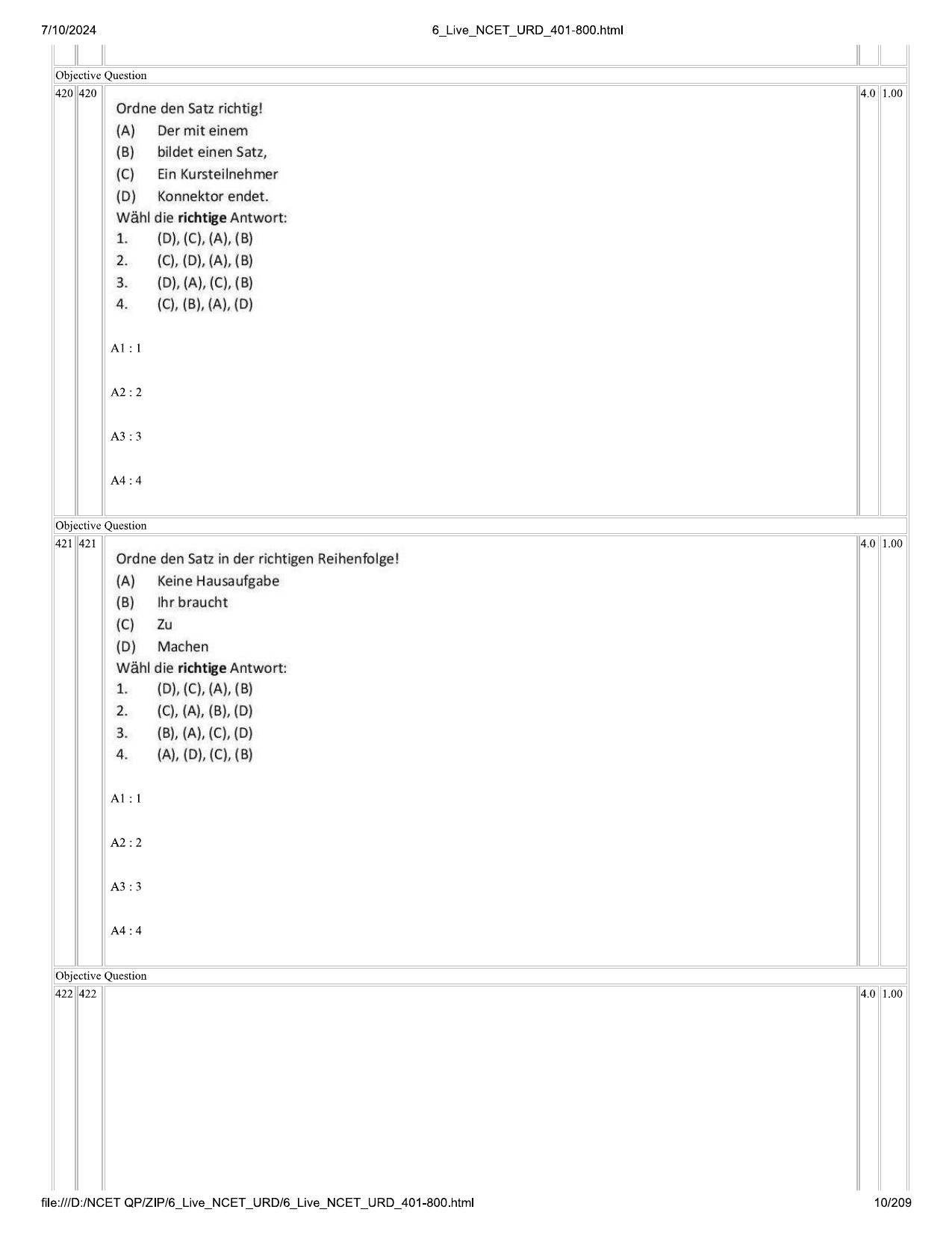 NCET 2024 Question Paper (Q 401-800) - Page 10