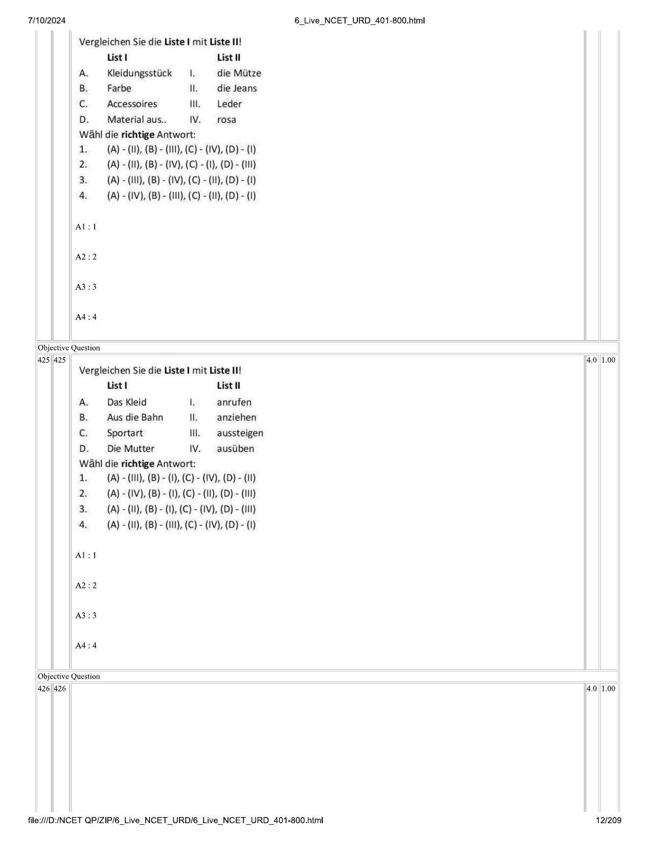 NCET 2024 Question Paper (Q 401-800) - Page 12