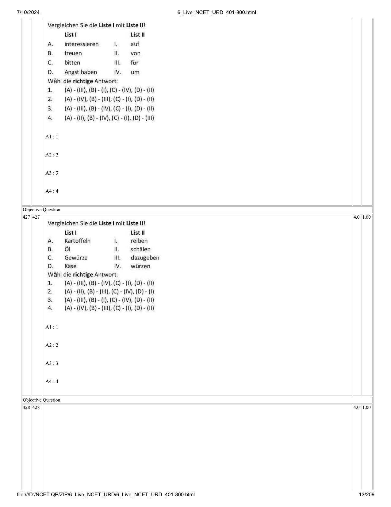 NCET 2024 Question Paper (Q 401-800) - Page 13