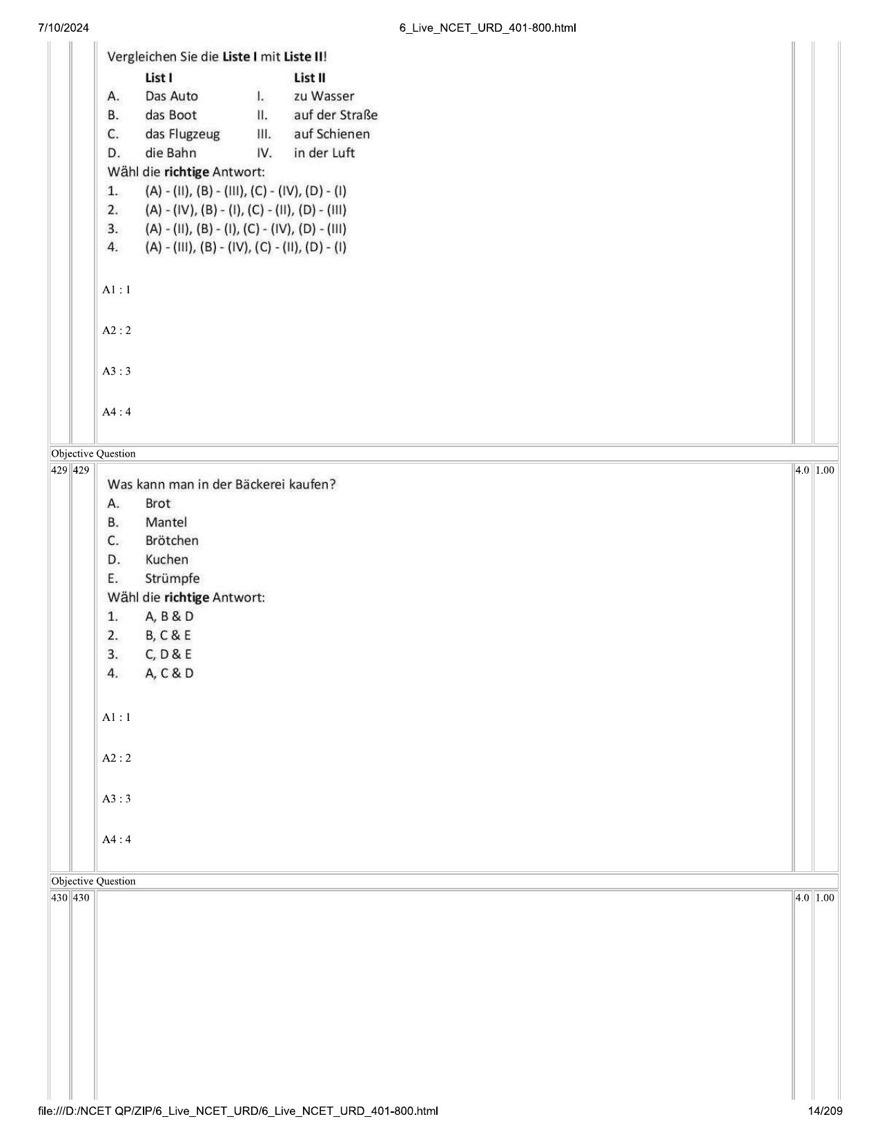 NCET 2024 Question Paper (Q 401-800) - Page 14