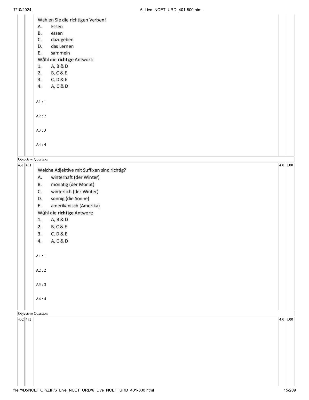 NCET 2024 Question Paper (Q 401-800) - Page 15