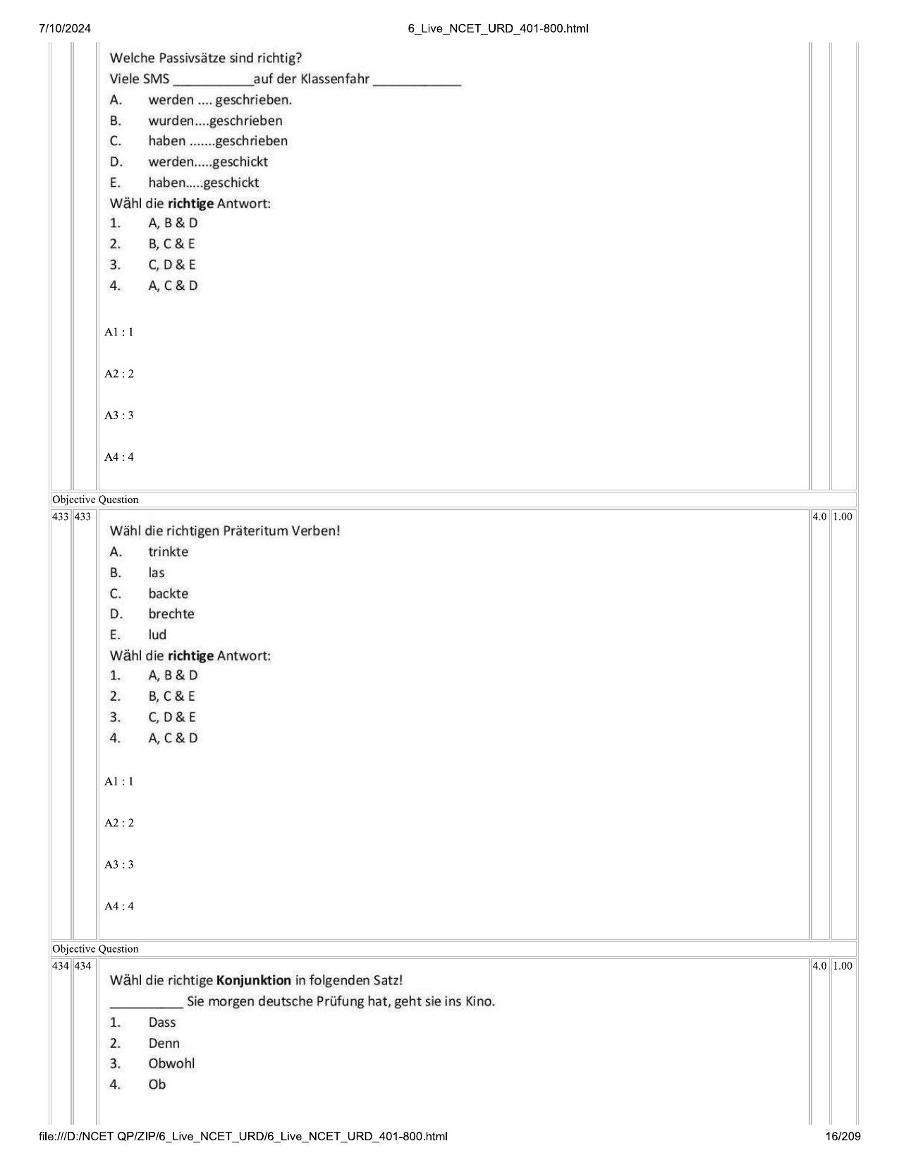 NCET 2024 Question Paper (Q 401-800) - Page 16