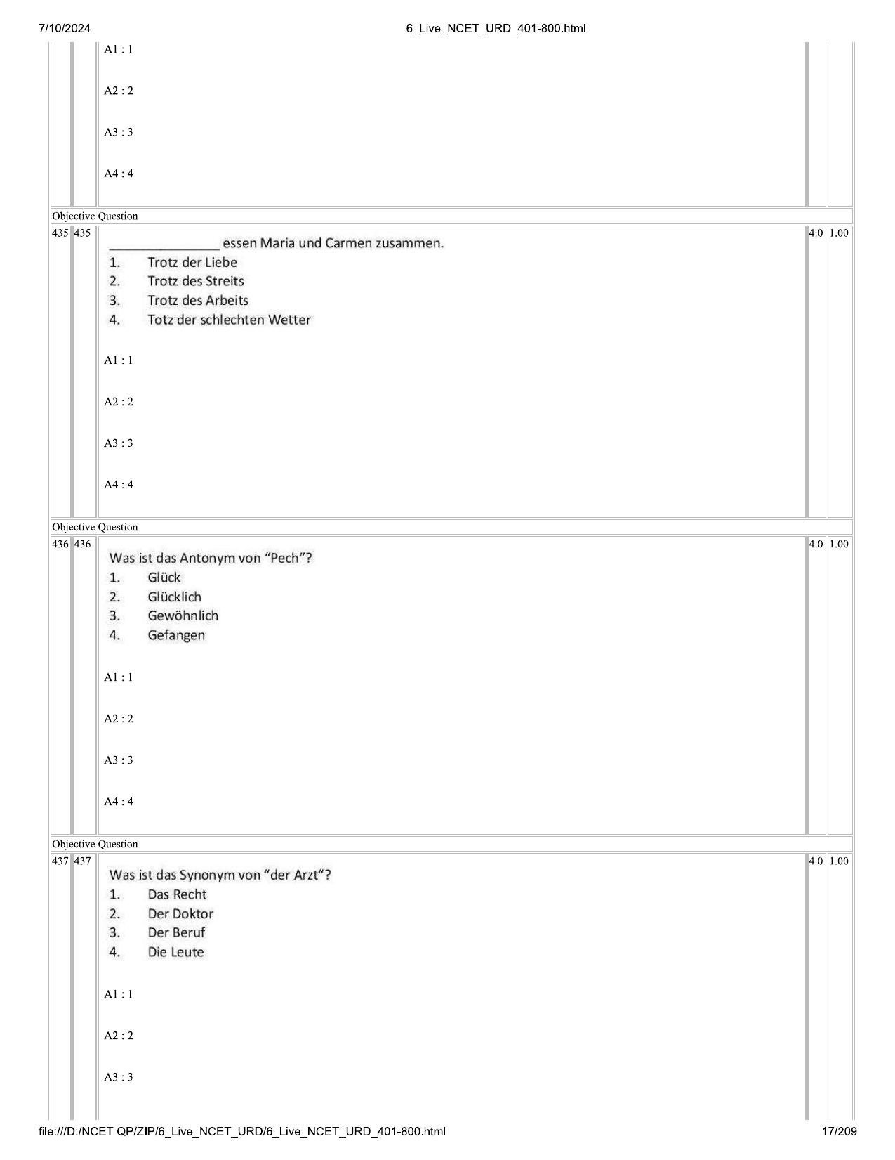 NCET 2024 Question Paper (Q 401-800) - Page 17