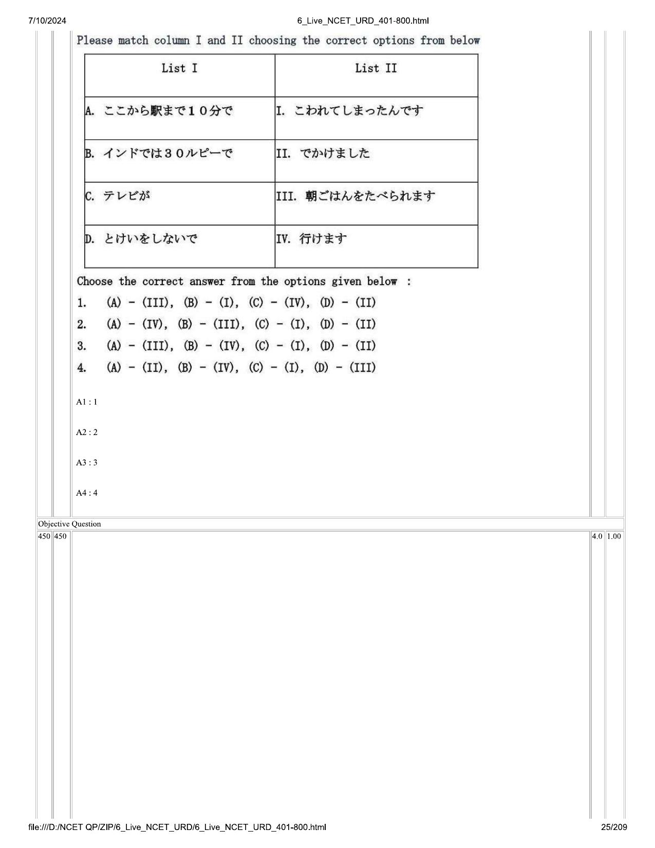 NCET 2024 Question Paper (Q 401-800) - Page 25