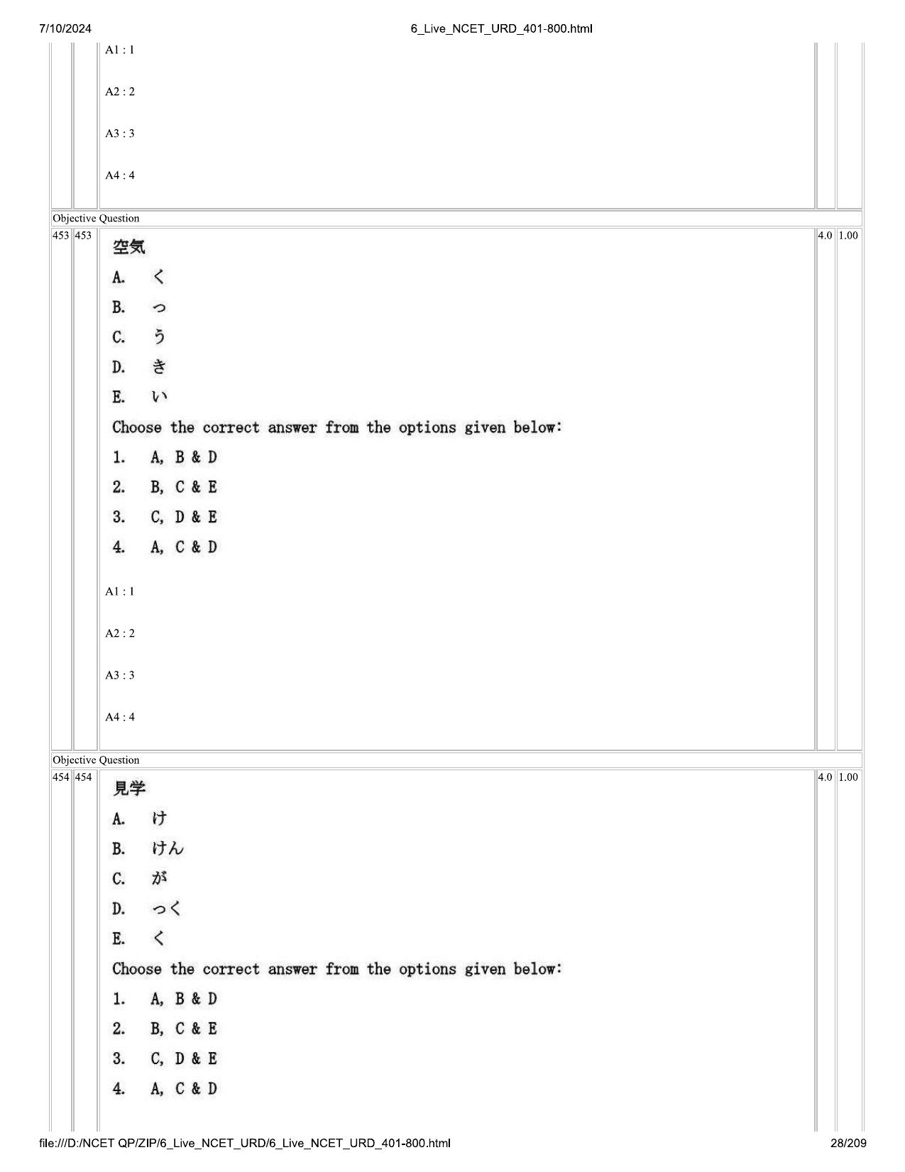 NCET 2024 Question Paper (Q 401-800) - Page 28