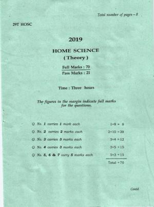 AHSEC Class 12 Home Science 2019 Question Papers 