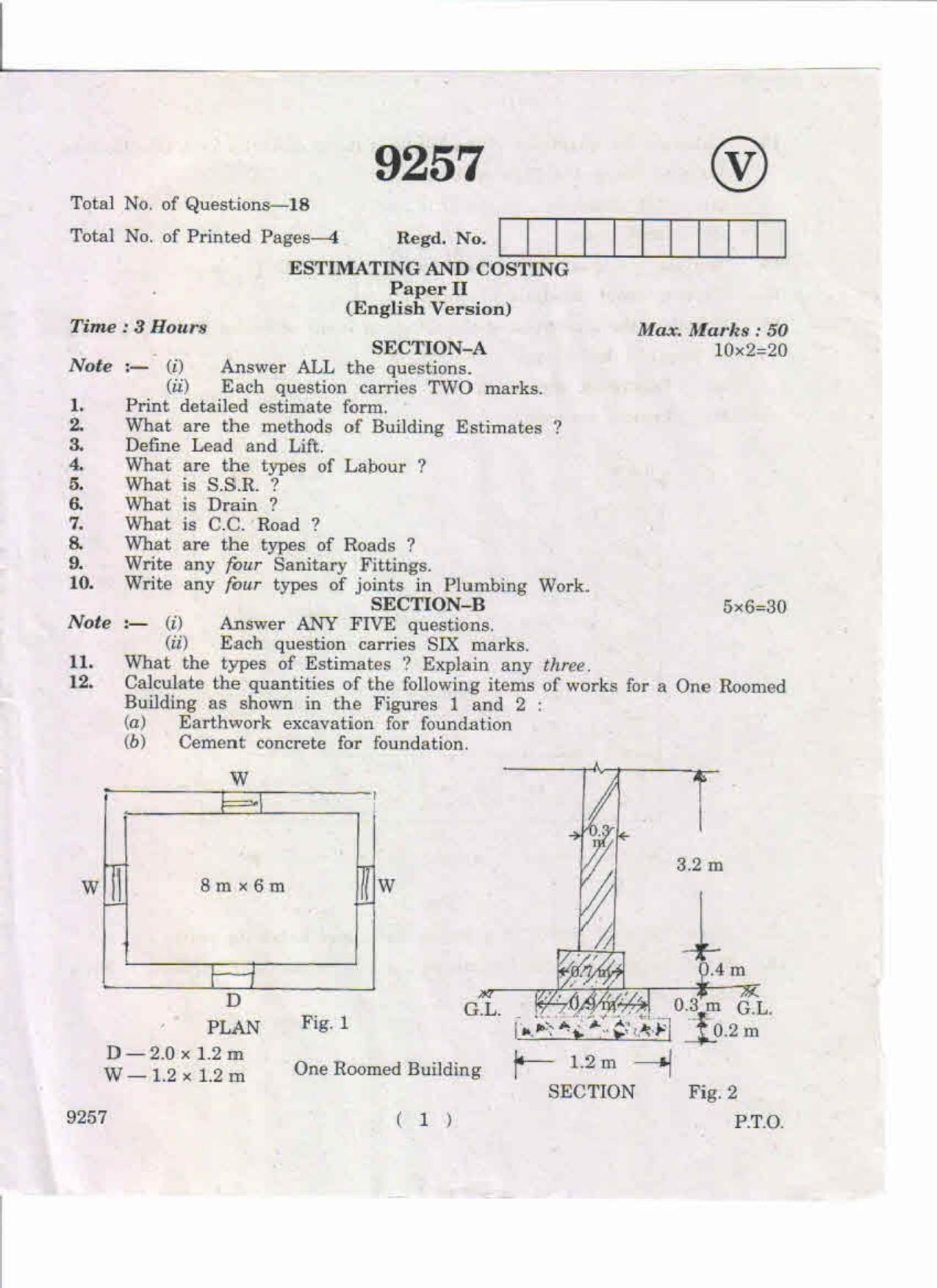 AP Inter. 2nd Year Vocational Question Paper May – 2019 - Estimating & Costing-II 2 - Page 1