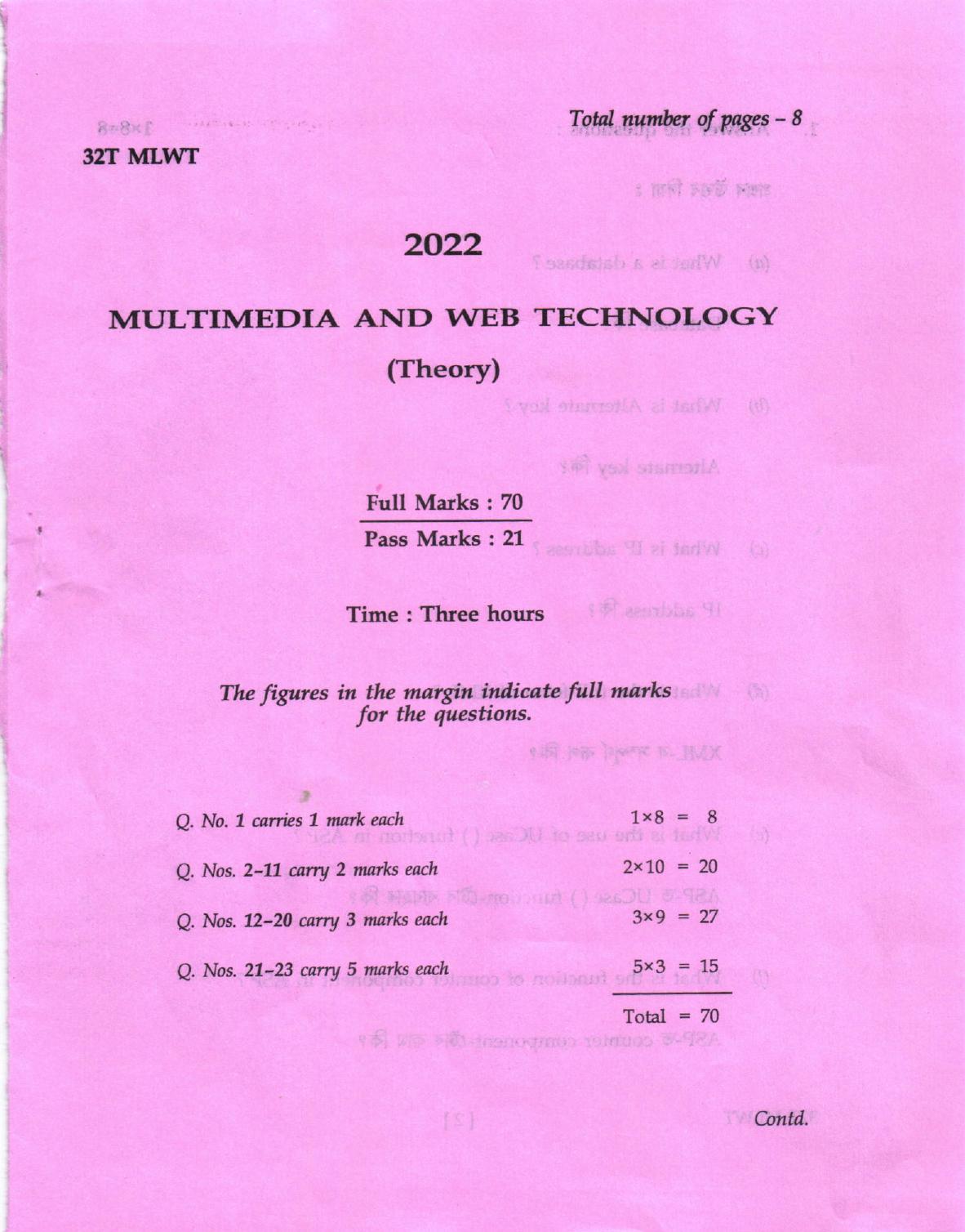 AHSEC Class 12 MLWT Question Papers 2022 - Page 1