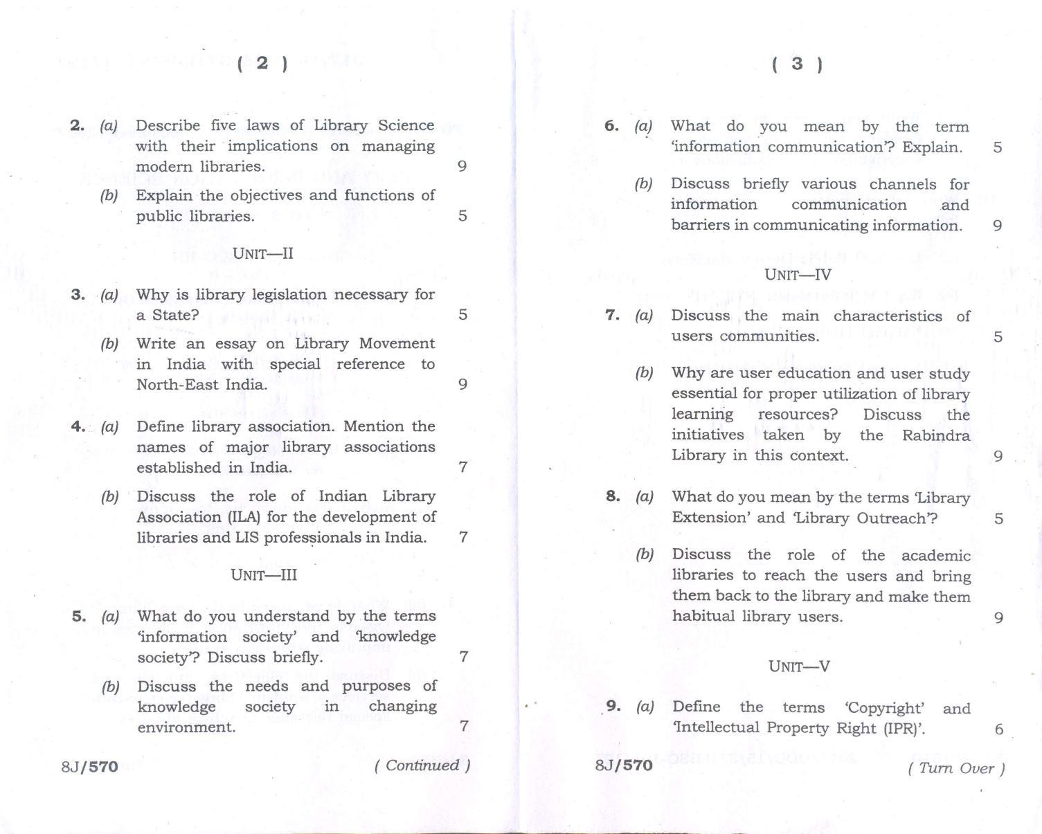 Assam University MLiSc Dec 2017 Question Paper - Page 2