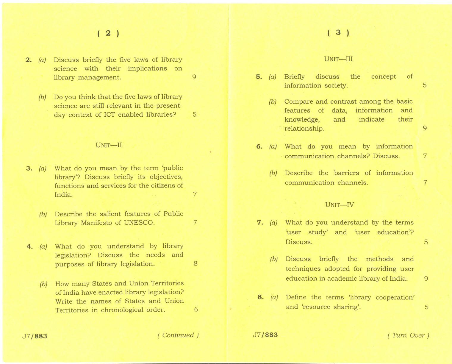 Assam University MLiSc Dec 2017 Question Paper - Page 5