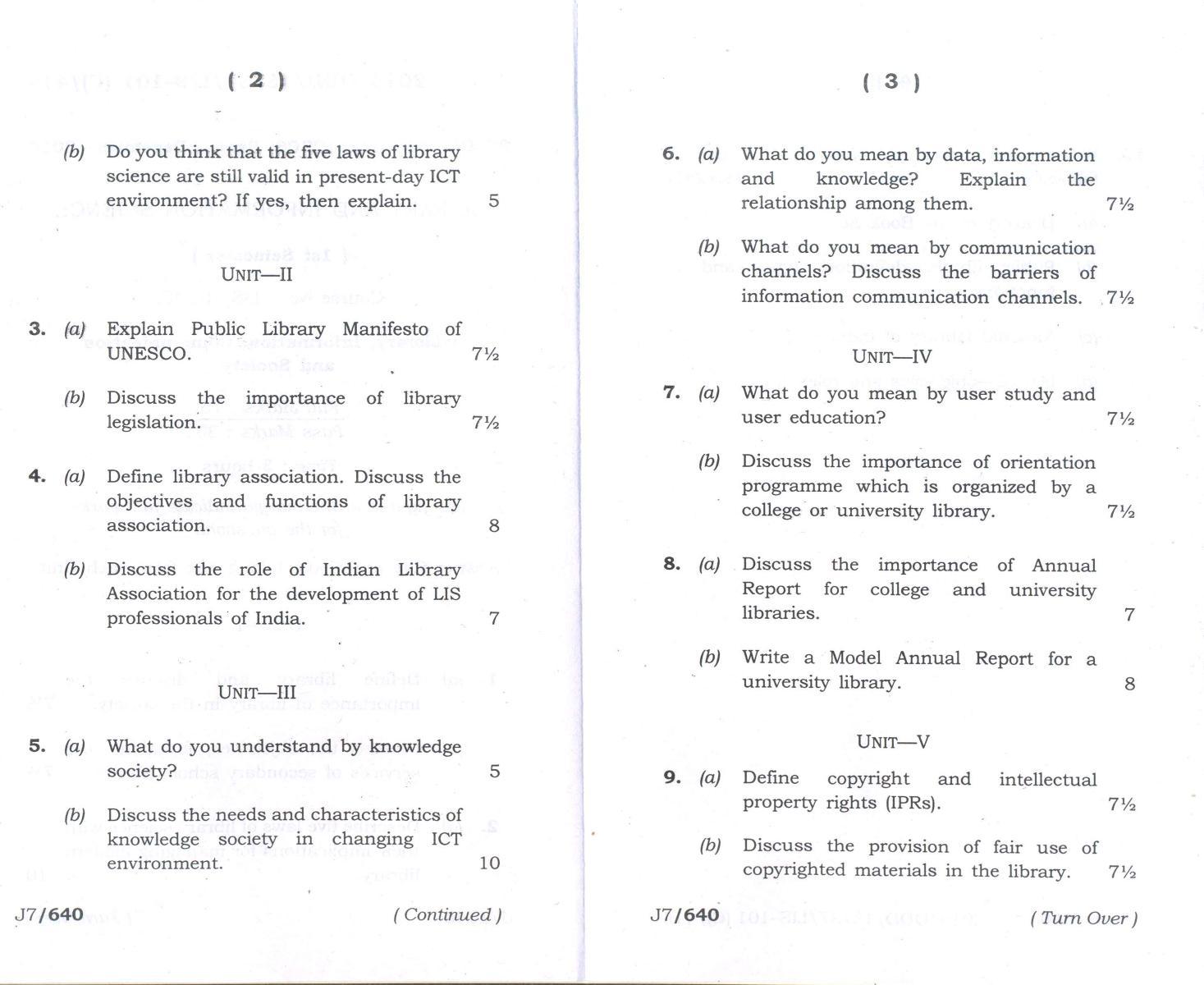 Assam University MLiSc Dec 2017 Question Paper - Page 8