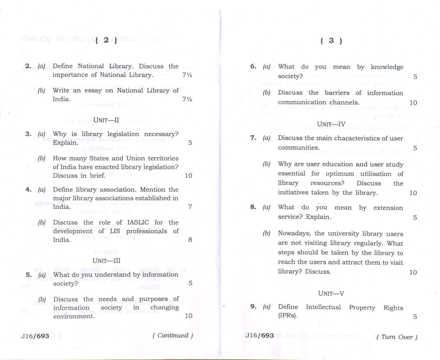 Assam University MLiSc Dec 2017 Question Paper - Page 11