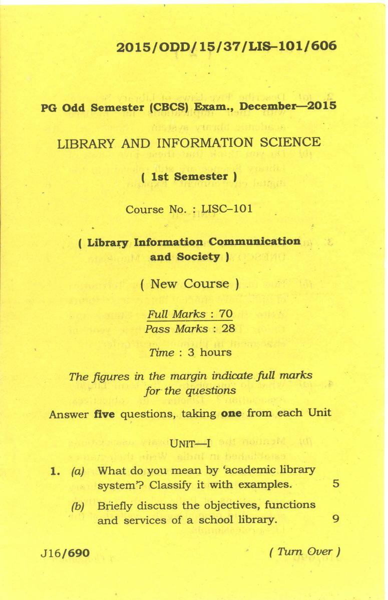 Assam University MLiSc Dec 2017 Question Paper - Page 16
