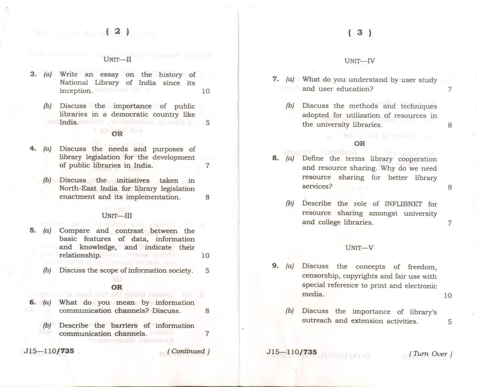 Assam University MLiSc Dec 2017 Question Paper - Page 20
