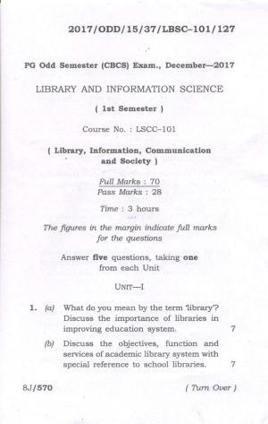 Assam University MLiSc Dec 2017 Question Paper