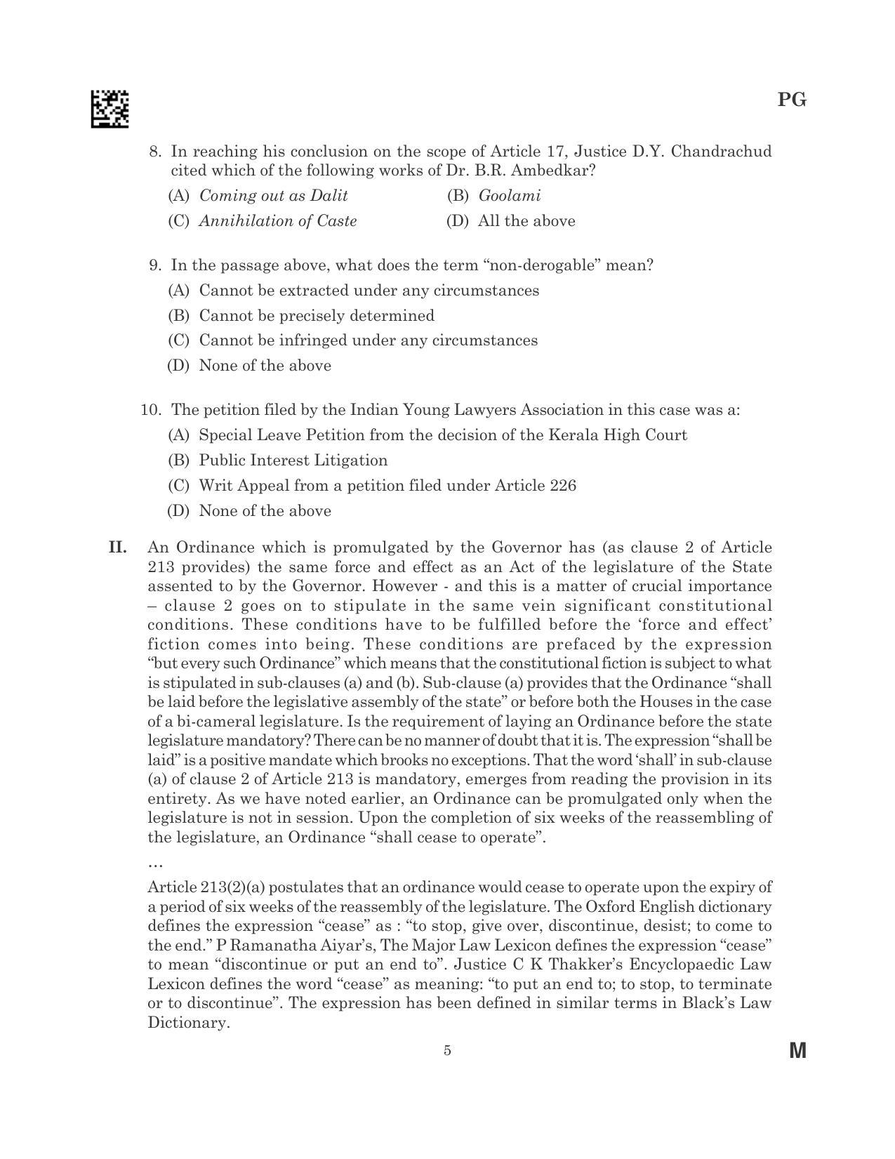 CLAT 2023 PG Question Paper - Page 5
