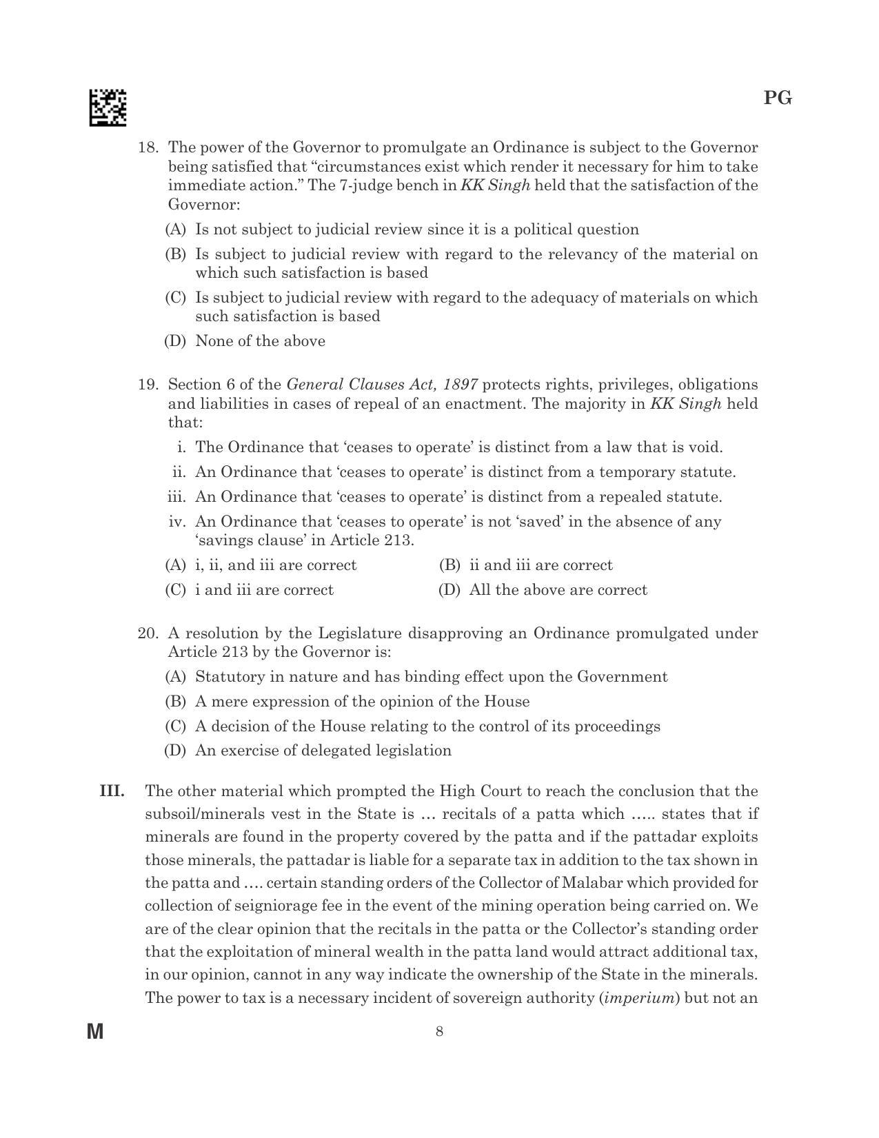 CLAT 2023 PG Question Paper - Page 8