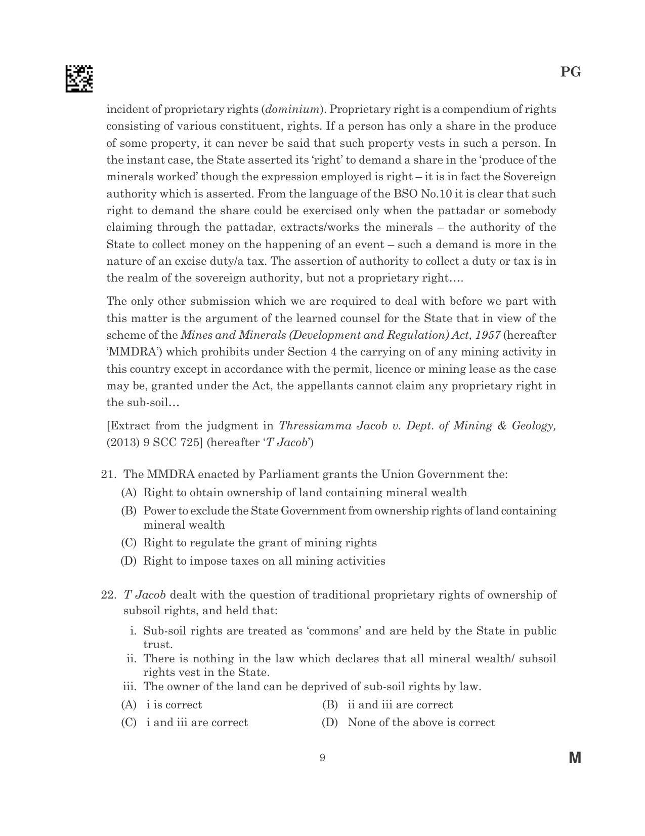 CLAT 2023 PG Question Paper - Page 9