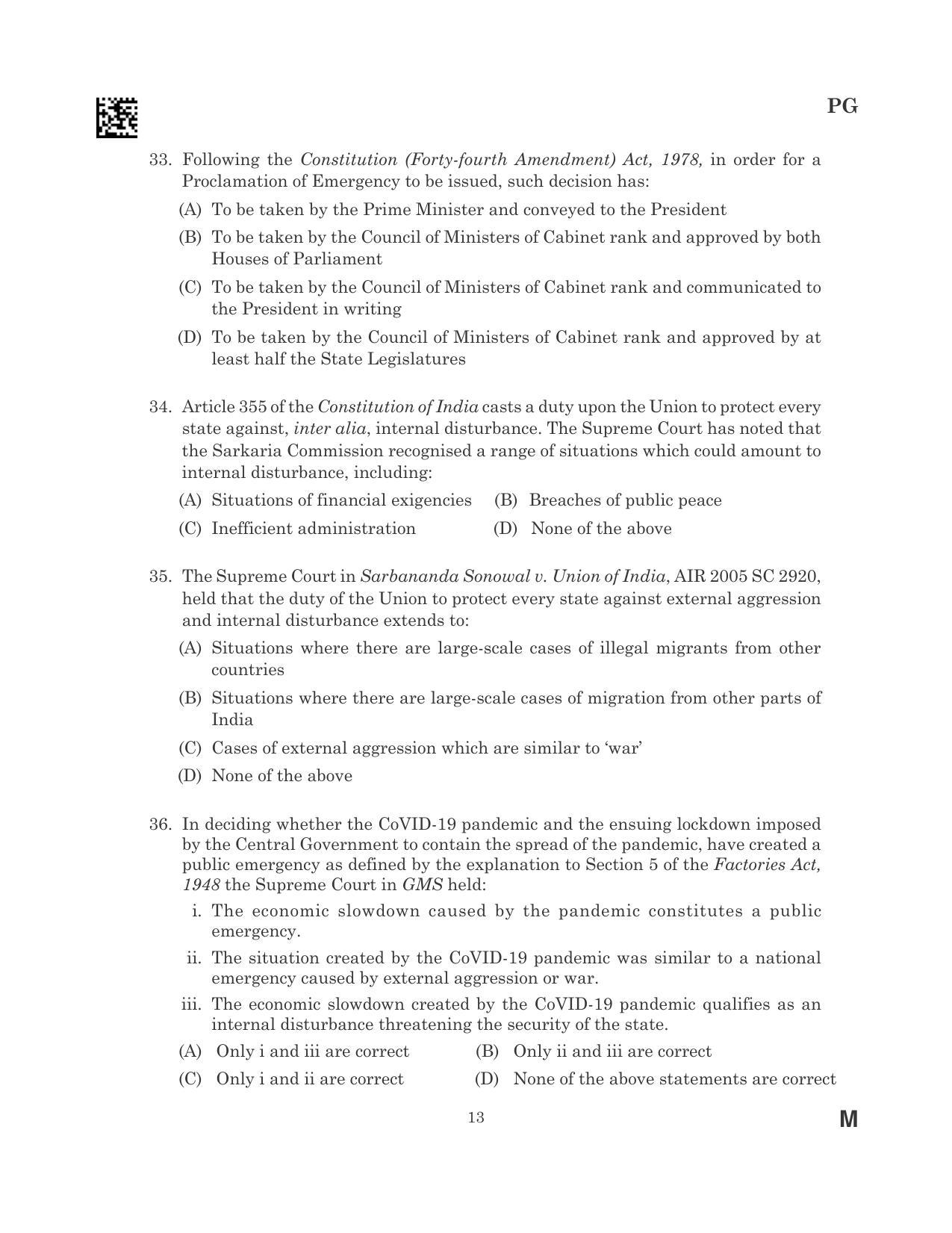 CLAT 2023 PG Question Paper - Page 13