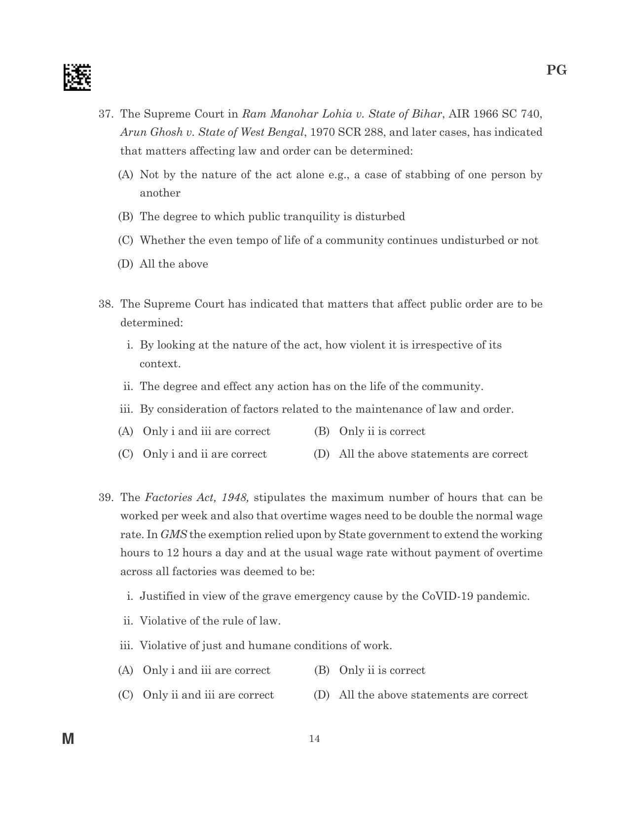 CLAT 2023 PG Question Paper - Page 14