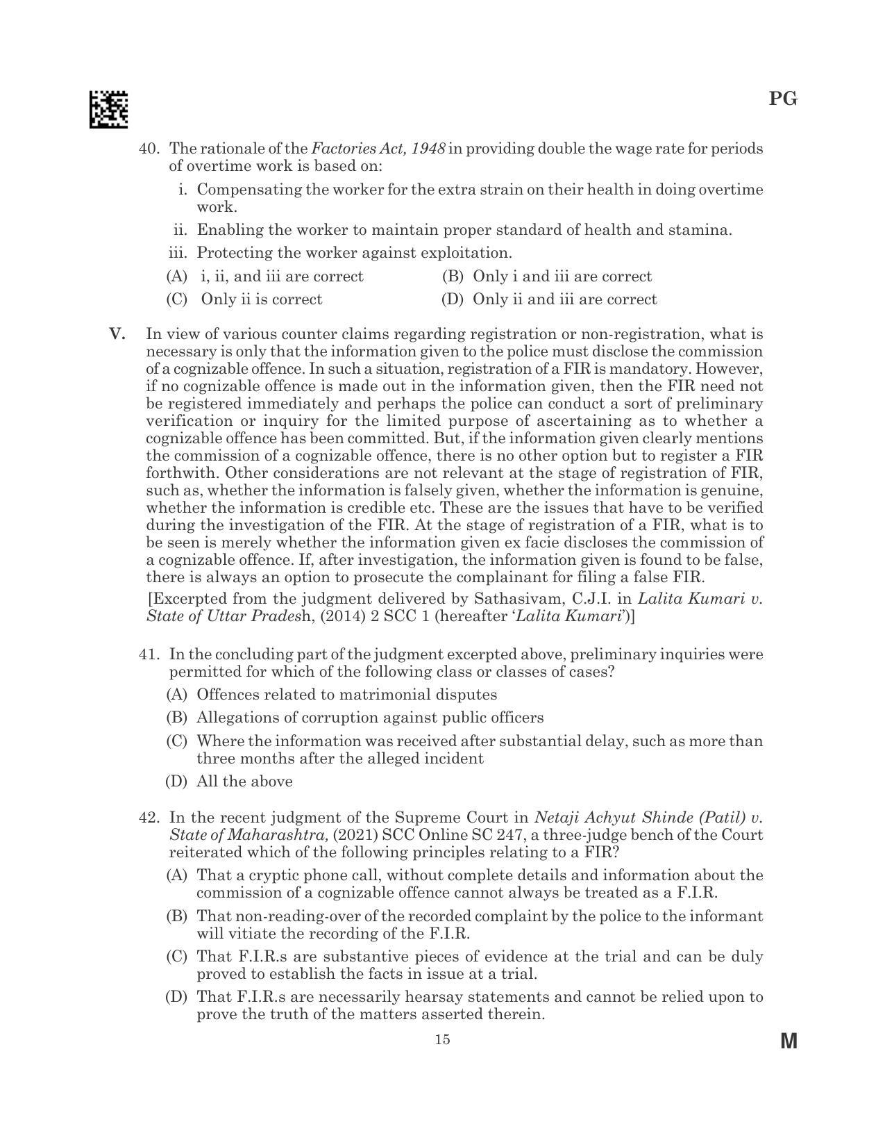 CLAT 2023 PG Question Paper - Page 15