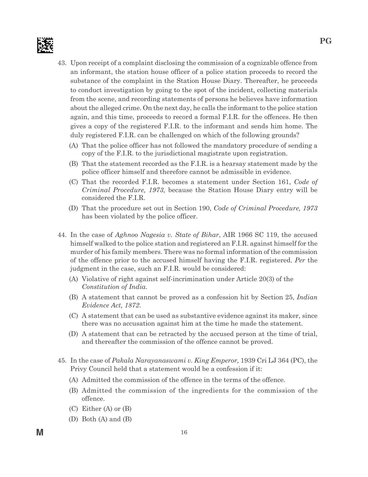 CLAT 2023 PG Question Paper - Page 16