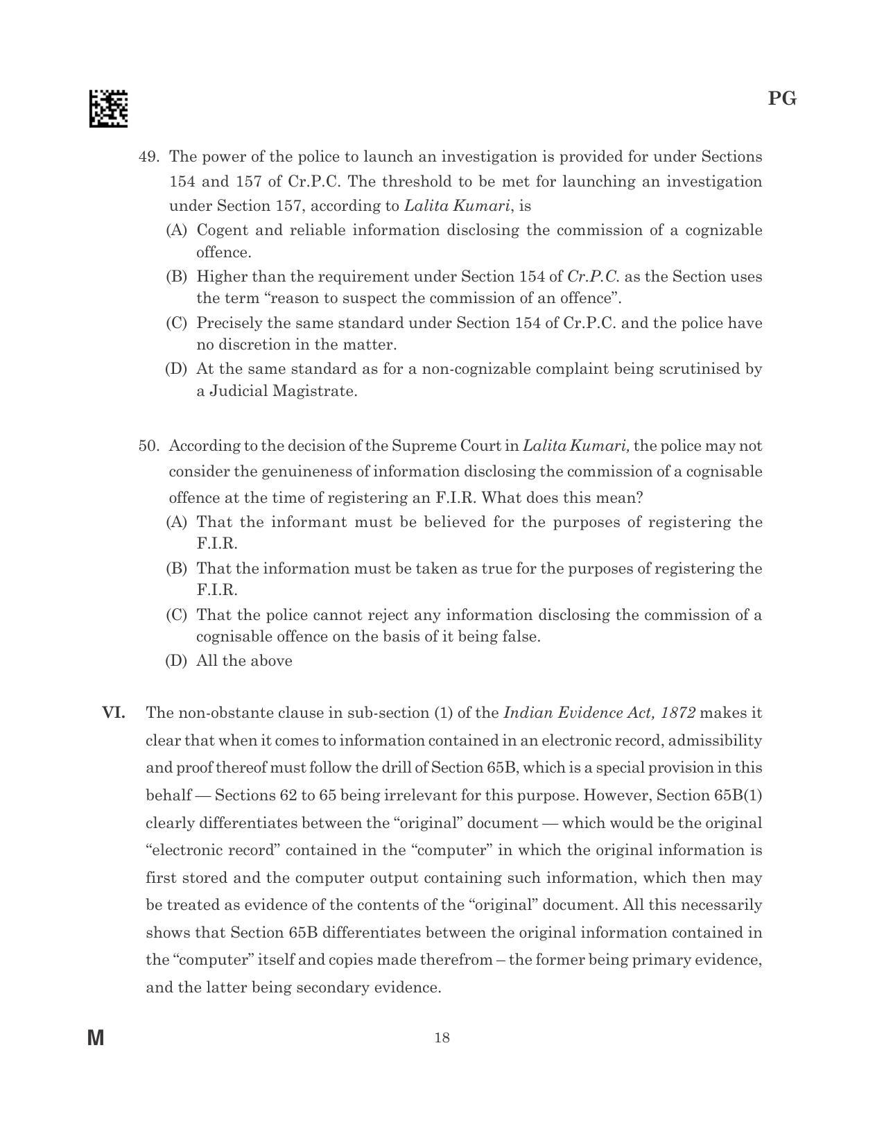 CLAT 2023 PG Question Paper - Page 18