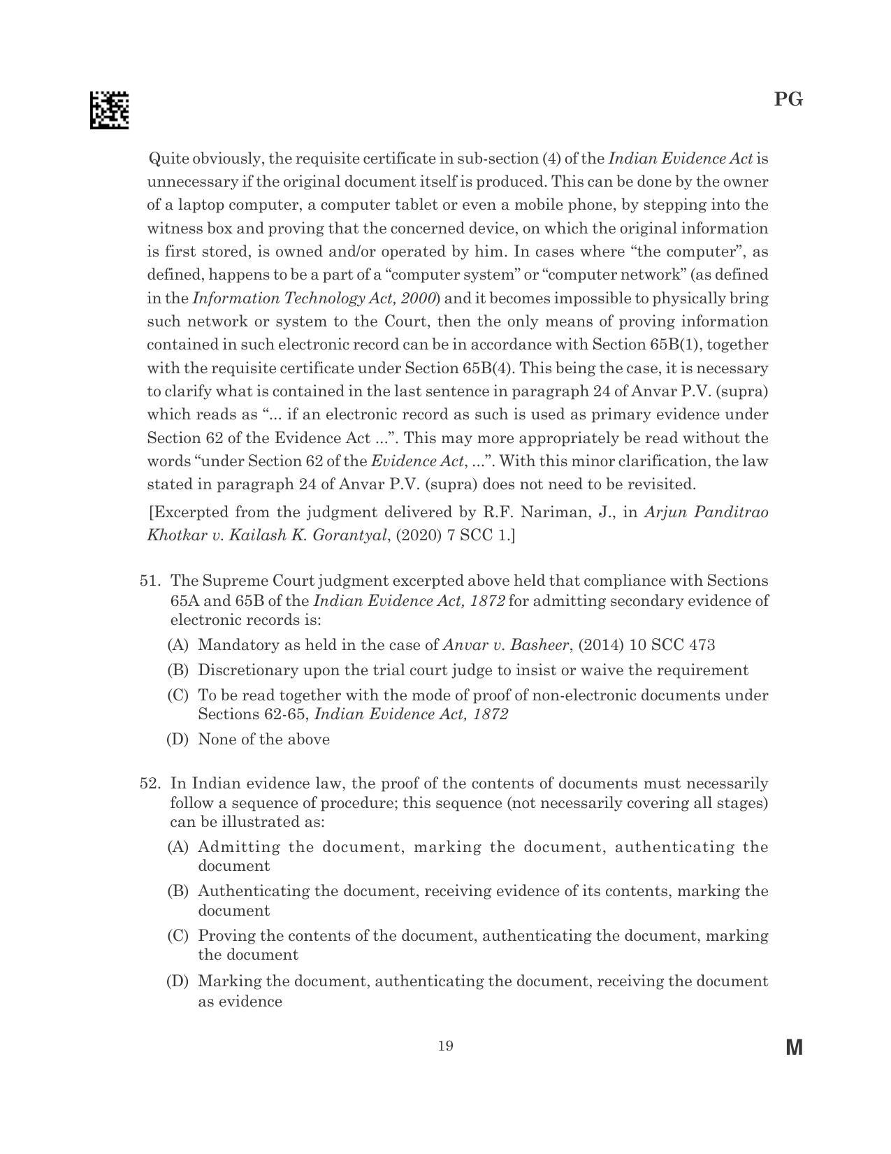 CLAT 2023 PG Question Paper - Page 19