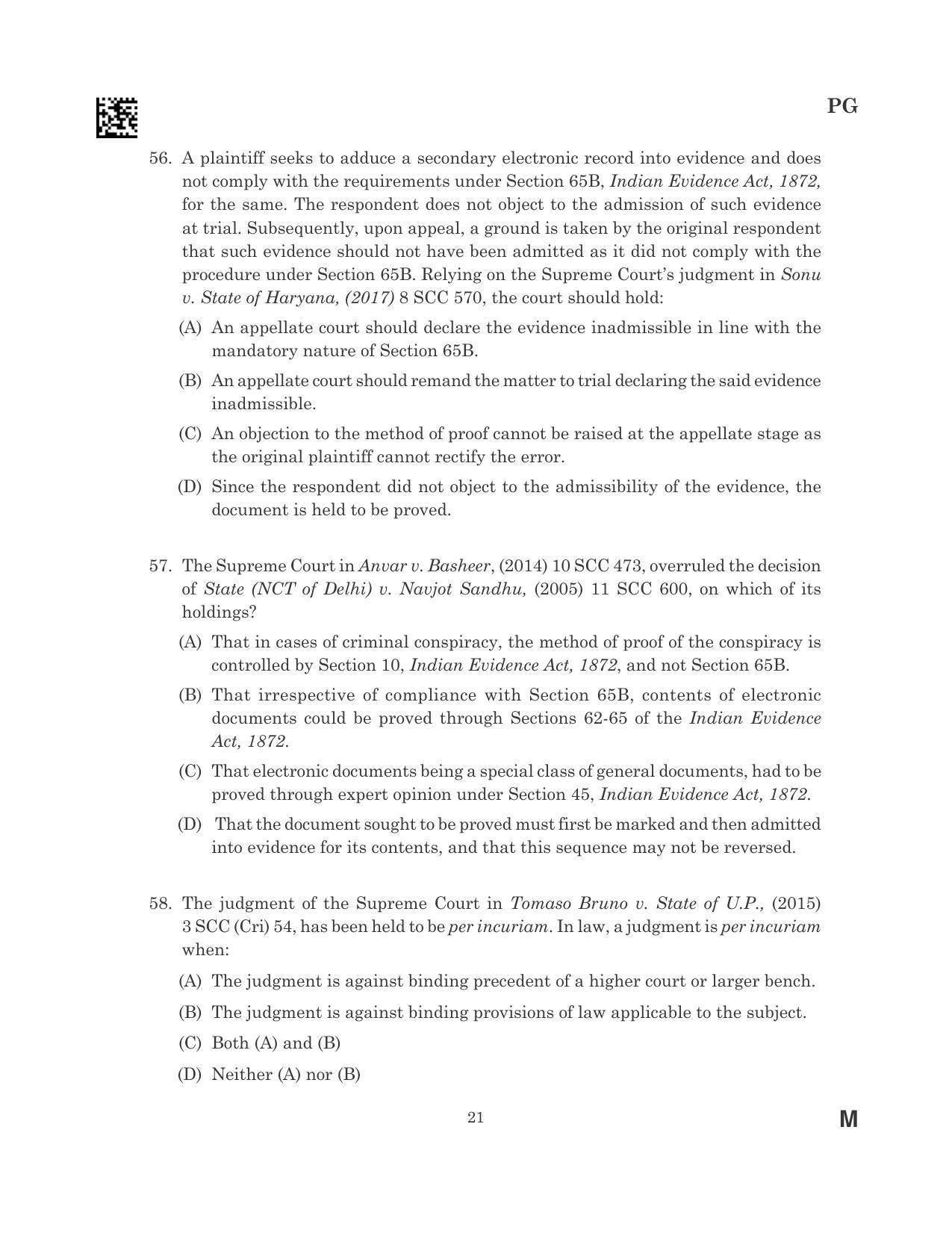 CLAT 2023 PG Question Paper - Page 21