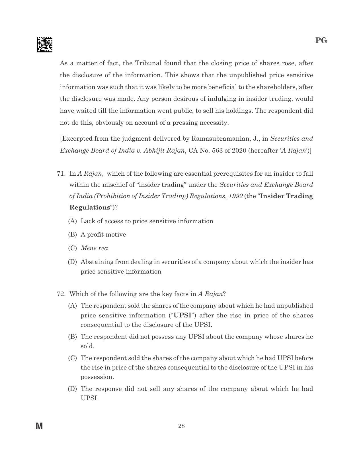 CLAT 2023 PG Question Paper - Page 28