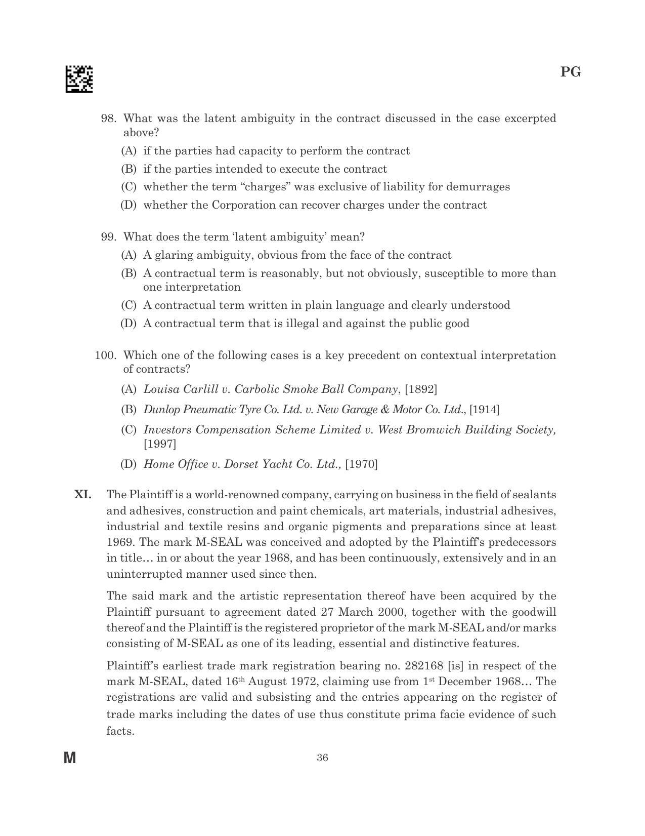 CLAT 2023 PG Question Paper - Page 36