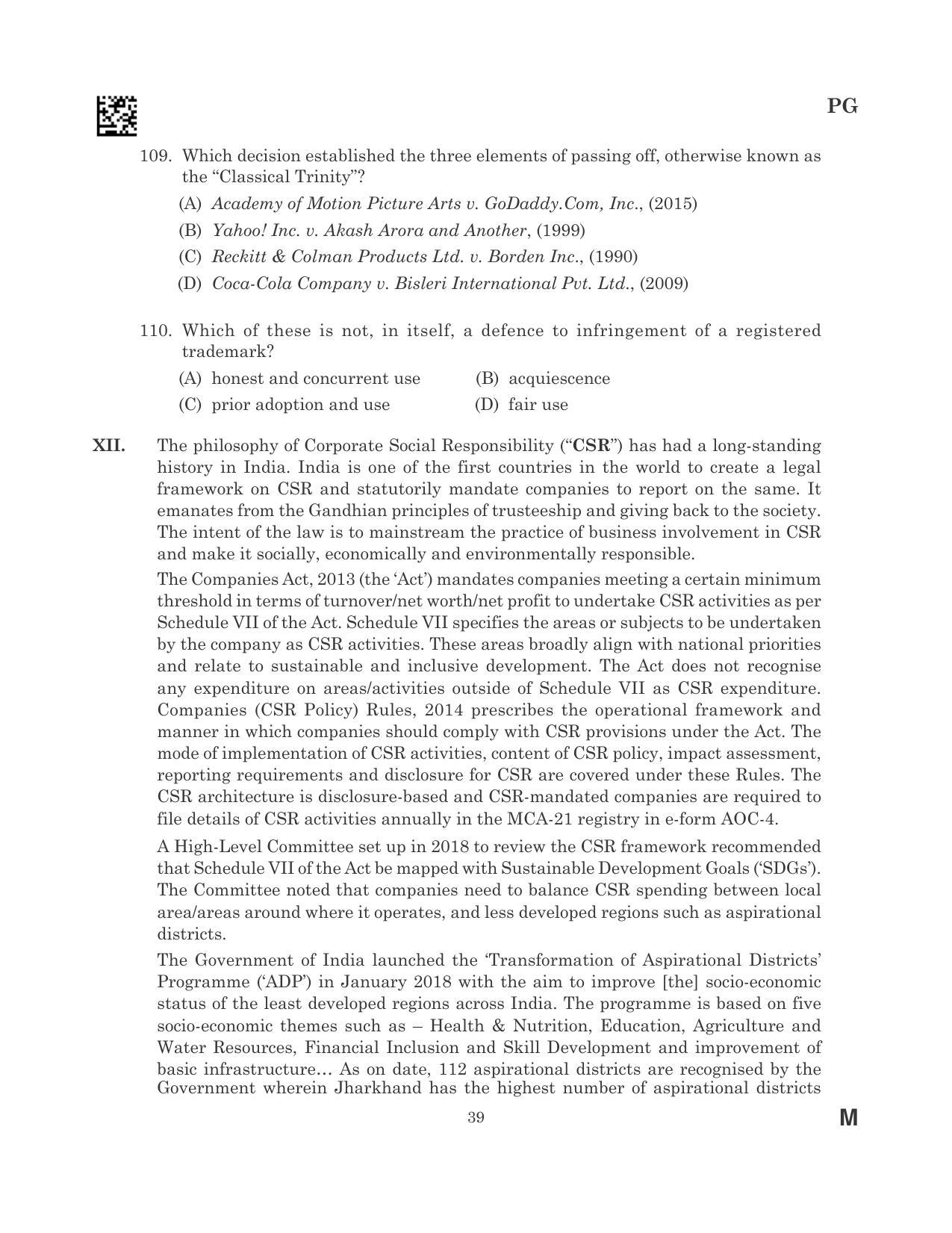 CLAT 2023 PG Question Paper - Page 39