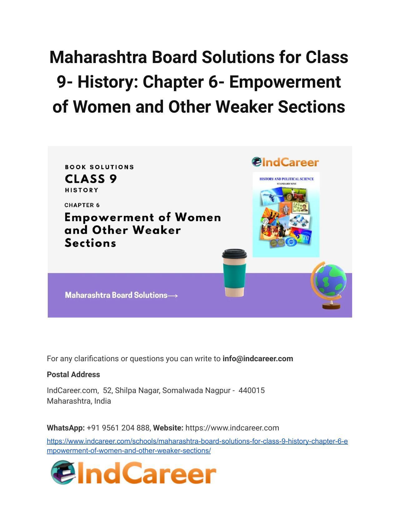 Maharashtra Board Solutions for Class 9- History: Chapter 6- Empowerment of Women and Other Weaker Sections - Page 1