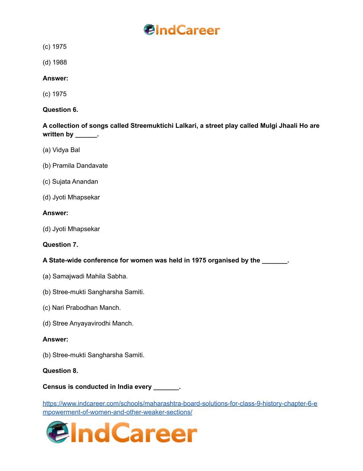 Maharashtra Board Solutions for Class 9- History: Chapter 6- Empowerment of Women and Other Weaker Sections - Page 11