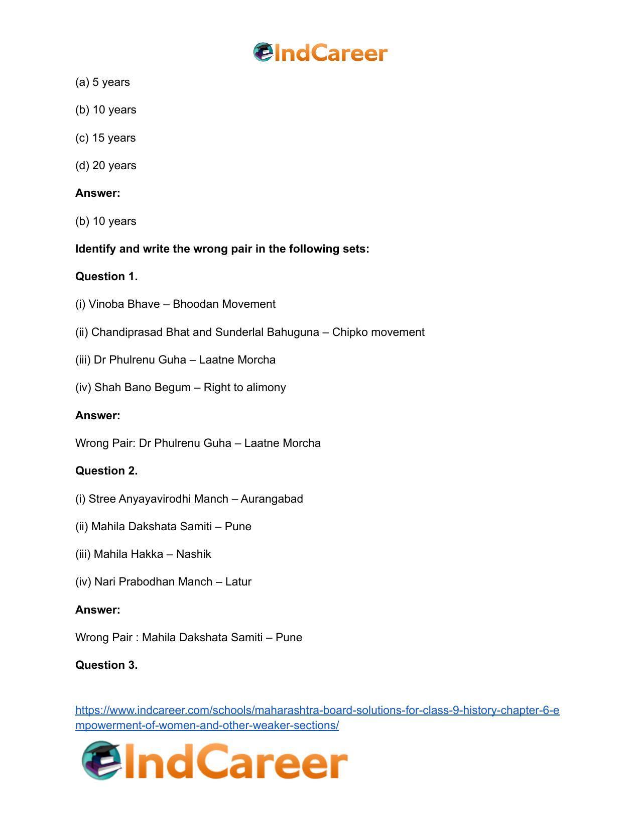 Maharashtra Board Solutions for Class 9- History: Chapter 6- Empowerment of Women and Other Weaker Sections - Page 12