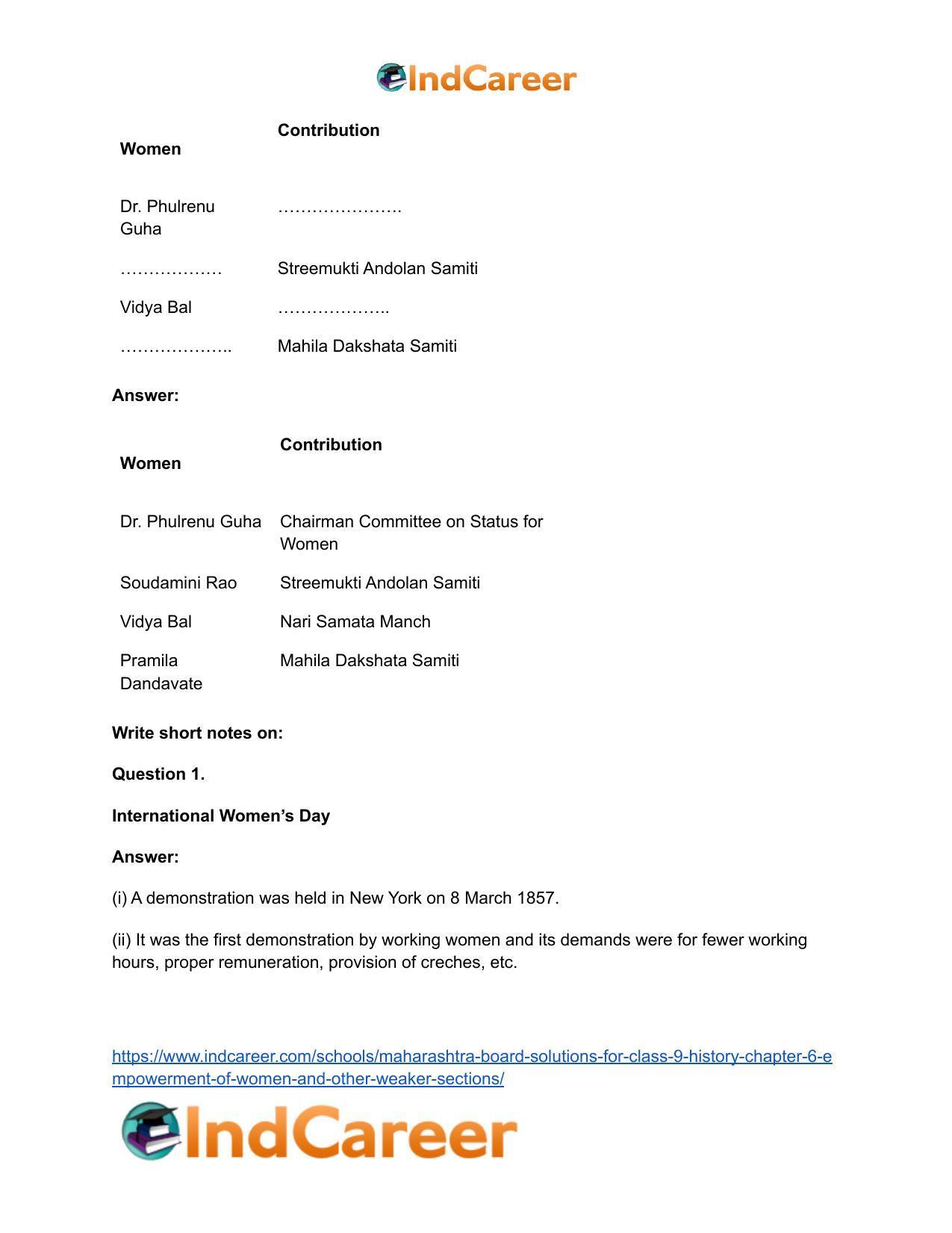 Maharashtra Board Solutions for Class 9- History: Chapter 6- Empowerment of Women and Other Weaker Sections - Page 15